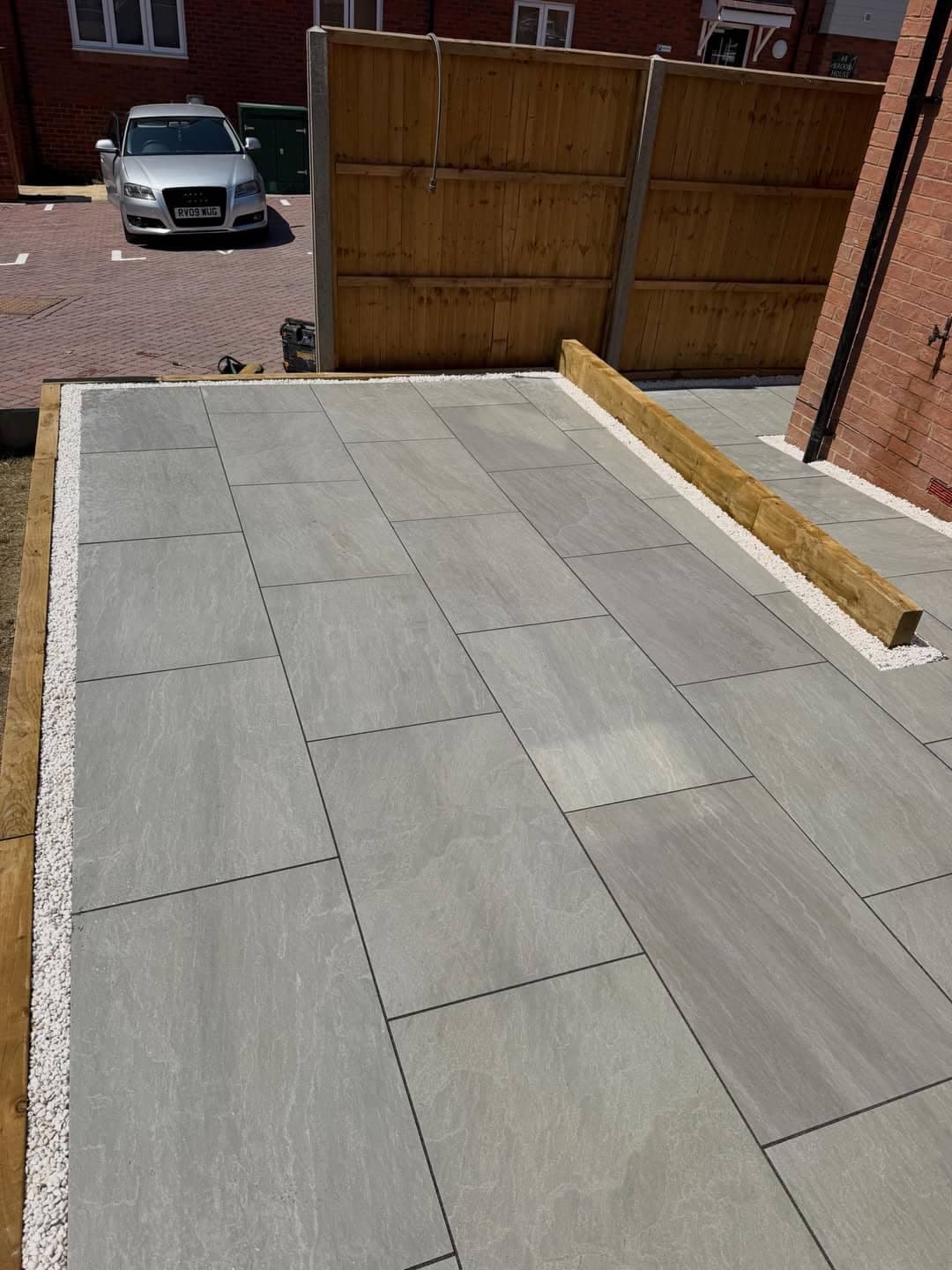 Kandla Grey Porcelain Patio & Sleeper Wall after photo 2